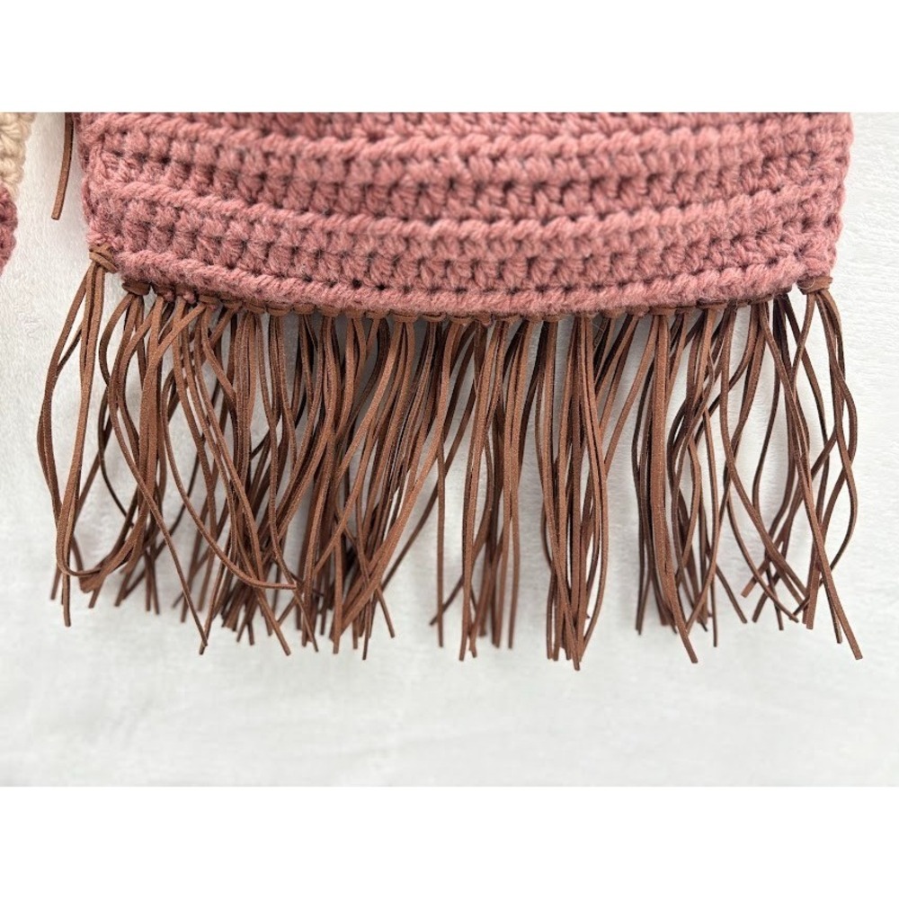 Handmade Crochet Pink Crossbody Purse with Fringe and Cowboy Boot - Picture 5 of 8